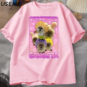 Sertifikalı Gangsta komik kedi Meme T-shirt Goofy Tee Tee aptal kediler Tshirt boy erk