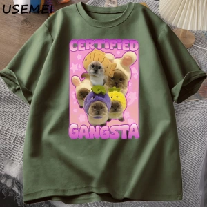 Sertifikalı Gangsta komik kedi Meme T-shirt Goofy Tee Tee kediler Tshirt boy
