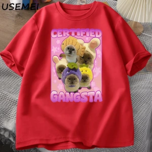 Sertifikalı Gangsta komik kedi Meme T-shirt Goofy Tee Teeaptal kediler Tshirt boy erk 3079