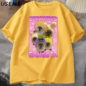Sertifikalı Gangsta komik kedi Meme T-shirt Goofy Tee Teeaptal kediler Tshirt boy erk 3079
