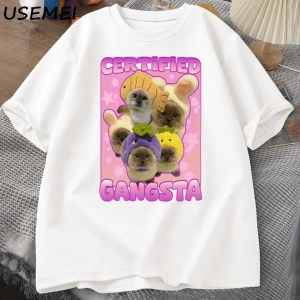 Sertifikalı Gangsta komik kedi Meme T-shirt Goofy Tee Teeaptal kediler Tshirt boy erk 3079