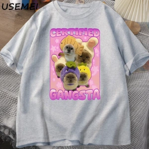 Sertifikalı Gangsta komik kedi Meme T-shirt Goofy Tee Teeaptal kediler Tshirt boy erk 3079