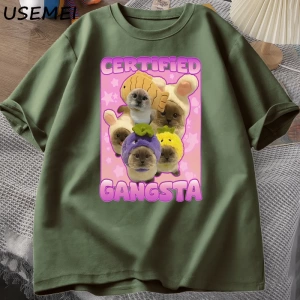 Sertifikalı Gangsta komik kedi Meme T-shirt Goofy Tee Teeaptal kediler Tshirt boy erk 3079