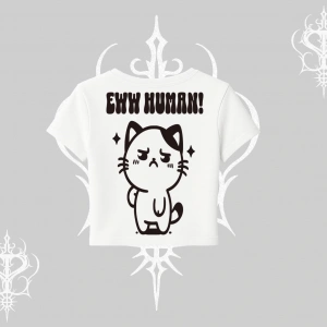 Sevimli Kedi Çizimli Arka Baskılı Babby Tee Tshirt