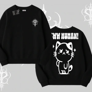 Sevimli Kedi Çizimli Arka Baskılı Biskilet Sweatshirt