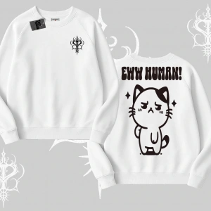 Sevimli Kedi Çizimli Arka Baskılı Biskilet Sweatshirt