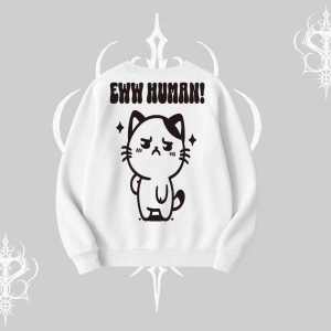 Sevimli Kedi Çizimli Arka Baskılı Biskilet Sweatshirt