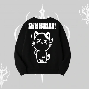 Sevimli Kedi Çizimli Arka Baskılı Biskilet Sweatshirt