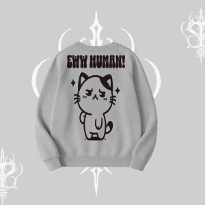 Sevimli Kedi Çizimli Arka Baskılı Biskilet Sweatshirt