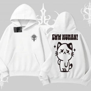 Sevimli Kedi Çizimli Arka Baskılı Kapşonlu Sweatshirt