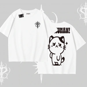 Sevimli Kedi Çizimli Arka Baskılı Oversize Tshirt