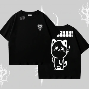 Sevimli Kedi Çizimli Arka Baskılı Oversize Tshirt