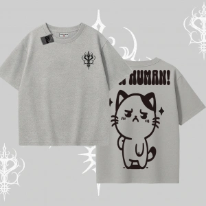 Sevimli Kedi Çizimli Arka Baskılı Oversize Tshirt