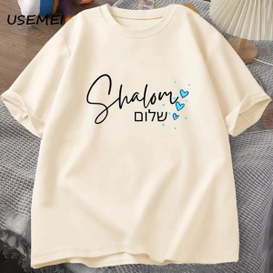 Shabbat Shalom yahudi T Shirt İbranice iç barış T-shirt pamuk kısa kollu Unisex erkek giyim b
