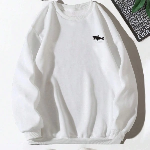 Shark Graphic Drop Shoulder Sweatshirt Beyaz