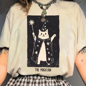 SHEIN MOOSTA 1 parça WhimsyCat Polyester Günlük Tişört, Yuvarlak Yaka Alfabe Desenli, Normal