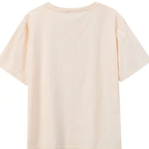 SHEIN MOOSTA 1 parça WhimsyCat Polyester Günlük Tişört, Yuvarlak Yaka Alfabe Desenli, Normal