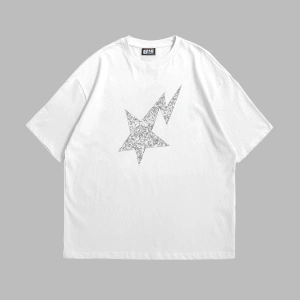 Shining Star Taş Baskılı Oversize Unisex Beyaz