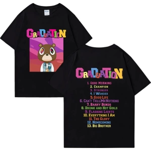 Sıcak Kanye West Mezuniyet Grafik T Shirt Erkek Kadın Moda klasik Üstleri Büyük Boy Tee kısa