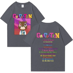 Sıcak Kanye West Mezuniyet Grafik T Shirt Erkek Kadın Moda klasik Üstleri Büyük Boy Tee kısa