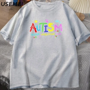 Sıcak otistik kız arkadaşımı seviyorum, lütfen benden uzak durun T-shirt erkek yaz Tee gömlek 2935
