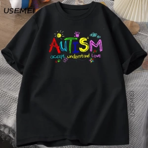 Sıcak otistik kız arkadaşımı seviyorum, lütfen benden uzak durun T-shirt erkek yaz Tee gömlek 2935