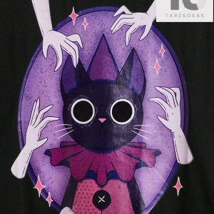 SICKYLL Bayanlar Karikatür Kedi Baskı Kısa Kollu Tişört