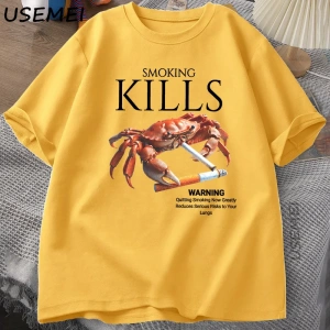 Sigara Öldürür Yengeç T Shirt Unhinged Weirdcore T-Shirt Garip Grafik Tee Harajuku Pamuk Kısa 2869