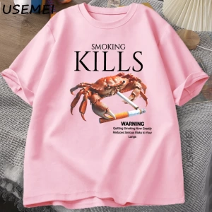 Sigara Öldürür Yengeç T Shirt Unhinged Weirdcore T-Shirt Garip Grafik Tee Harajuku Pamuk Kısa 2869