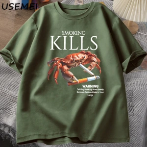 Sigara Öldürür Yengeç T Shirt Unhinged Weirdcore T-Shirt Garip Grafik Tee Harajuku Pamuk Kısa 2869
