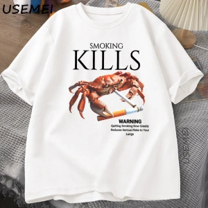 Sigara Öldürür Yengeç T Shirt Unhinged Weirdcore T-Shirt Garip Grafik Tee Harajuku Pamuk Kısa 2869