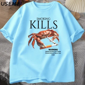 Sigara Öldürür Yengeç T Shirt Unhinged Weirdcore T-Shirt Garip Grafik Tee Harajuku Pamuk Kısa 2869