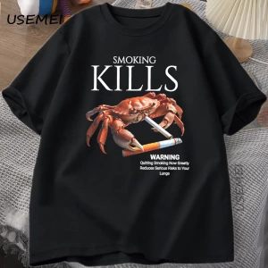 Sigara Öldürür Yengeç T Shirt Unhinged Weirdcore T-Shirt Garip Grafik Tee Harajuku Pamuk Kısa 2869
