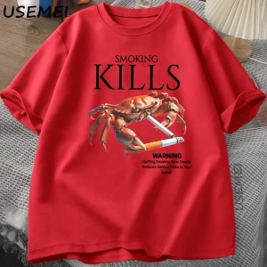 Sigara Öldürür Yengeç T Shirt Unhinged Weirdcore T-Shirt Garip Grafik Tee Harajuku Pamuk Kısa 2869