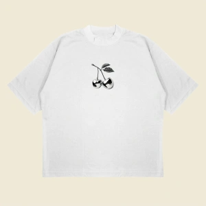 Silver Cherry Baskılı Oversize Unisex Pamuklu Nefes Alan Kalın Kumaşlı