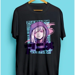 Şirin Anime Kız Manga Japon Çizim Tasarım Baskılı Unisex Tişört