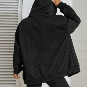 Siyah 2 ip Örme Kumaş Kapüşonlu Fermuarlı Sweatshirt