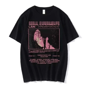 Siyah Anime Serial Experiments Lain T-shirt Et1851