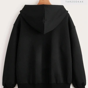 Siyah Baskılı Kışlık Oversize Kapüşonlu Fermuarlı Cep Detaylı