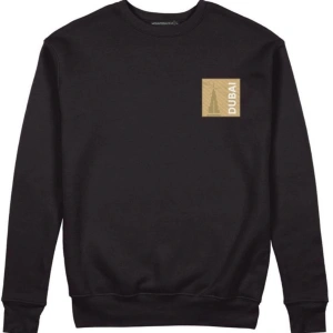 Siyah Dubai Baskılı Bisiklet Yaka Kapşonsuz Unisex Pamuklu Sweatshirt
