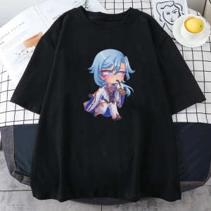 Siyah Genshin Etki Kamisato Ayato ve Ayakas Anime Baskı Tees ilkbahar Ya