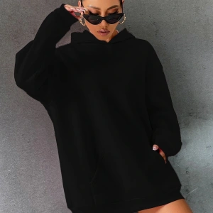 Siyah Happy Baskılı Oversize Kapüşonlu Sweatshirt