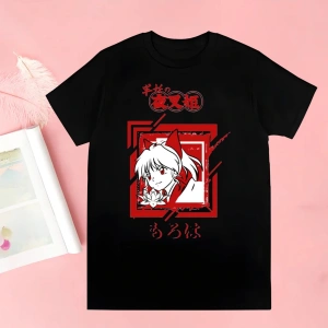 Siyah Inuyasha Yeni Baskı Tshirt Yaz Yenilik