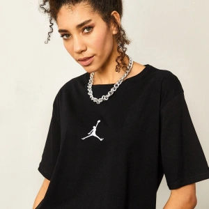 Siyah Kadın Air Baskılı Bisiklet Yaka Tişört