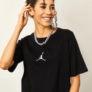 Siyah Kadın Air Baskılı Bisiklet Yaka Tişört