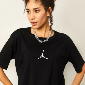 Siyah Kadın Air Baskılı Bisiklet Yaka Tişört