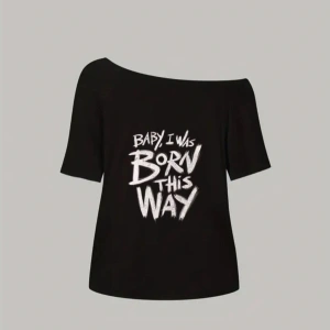 Siyah Kadın Düşük Omuz Kayık Yaka Baby Born Baskılı