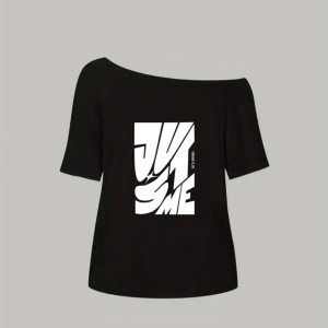 Siyah Kadın Düşük Omuz Kayık Yaka Just Me Baskılı