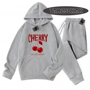 Siyah Kapşonlu Cherry Detaylı ikili TAKIM