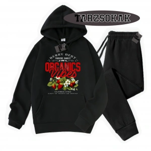 Siyah Kapşonlu Çilek Detaylı ikili TAKIM